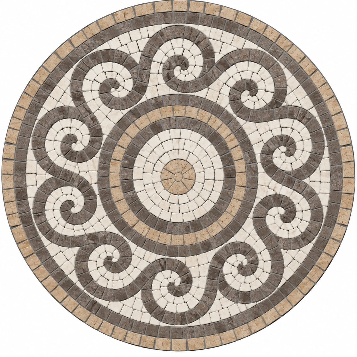 Sonsuzluk Spirali mozaik yapım kiti, merkezden yayılan geometrik spiraller, doğal taş mozaik