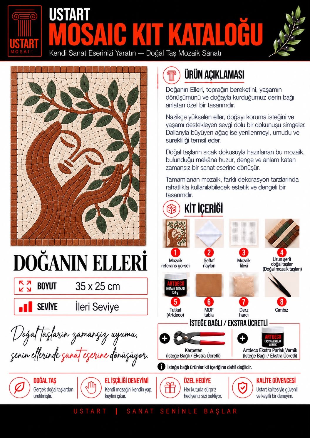 Doğanın Elleri Mozaik Kiti kutu içeriği katalog görseli