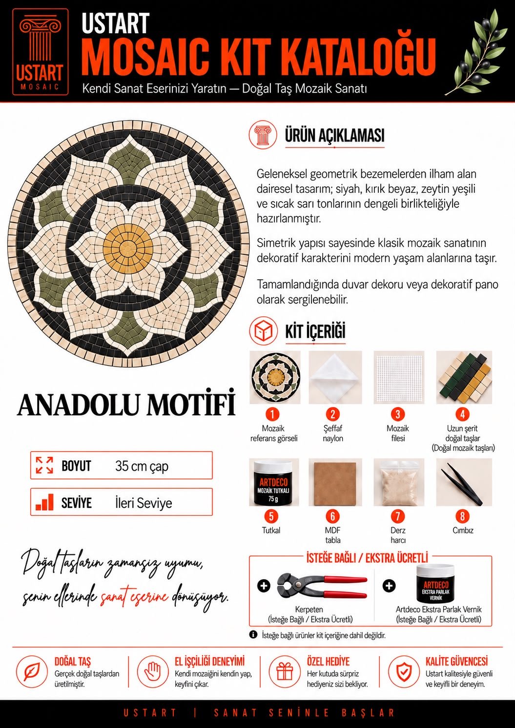 Anadolu Motifi Mozaik Kiti kutu içeriği katalog görseli