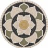 Anadolu Motifi mozaik tablo, siyah, kırık beyaz, zeytin yeşili ve sarı tonlarda dairesel geometrik motif, el yapımı doğal taş