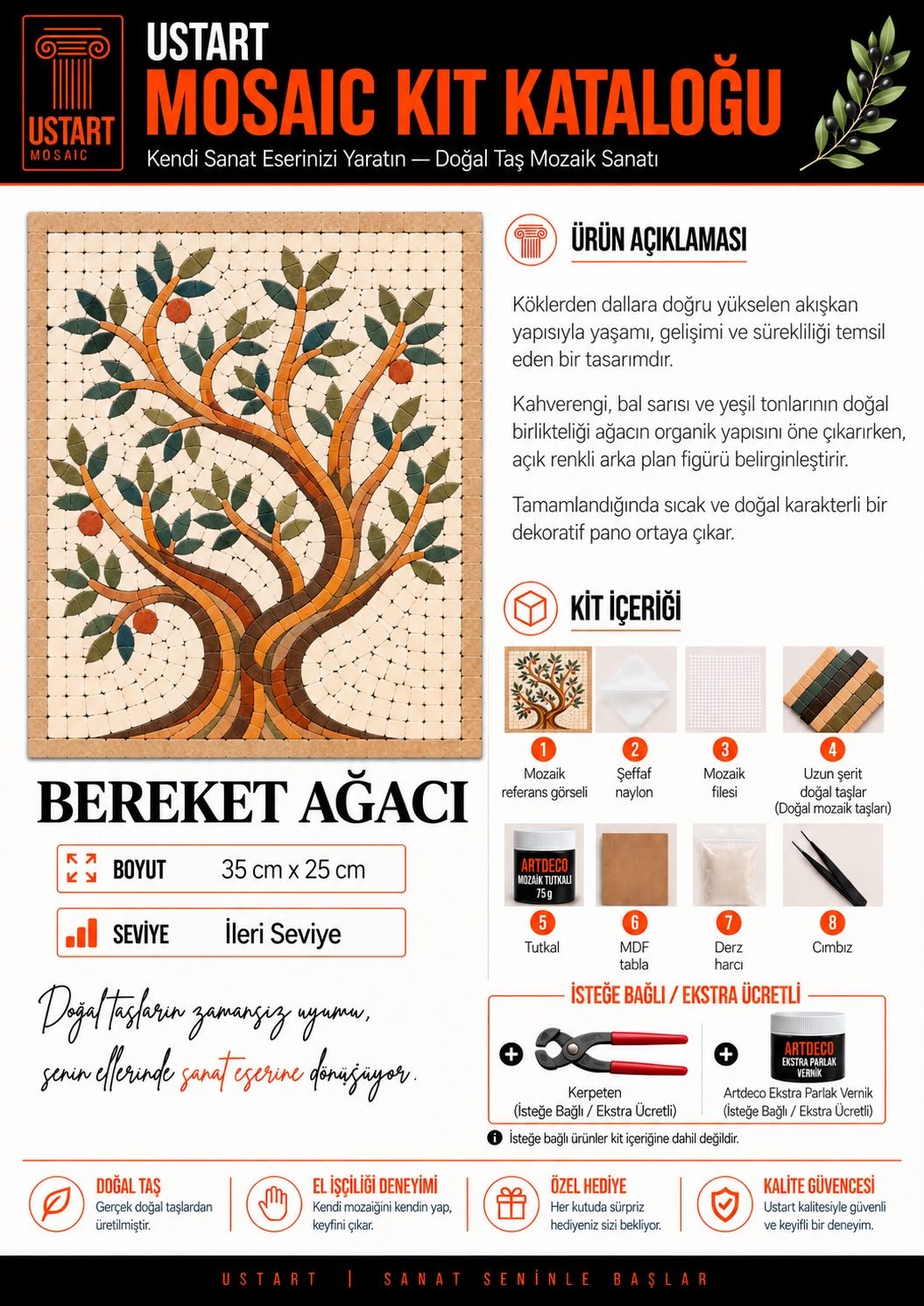 Bereket Ağacı Mozaik Kiti kutu içeriği katalog görseli