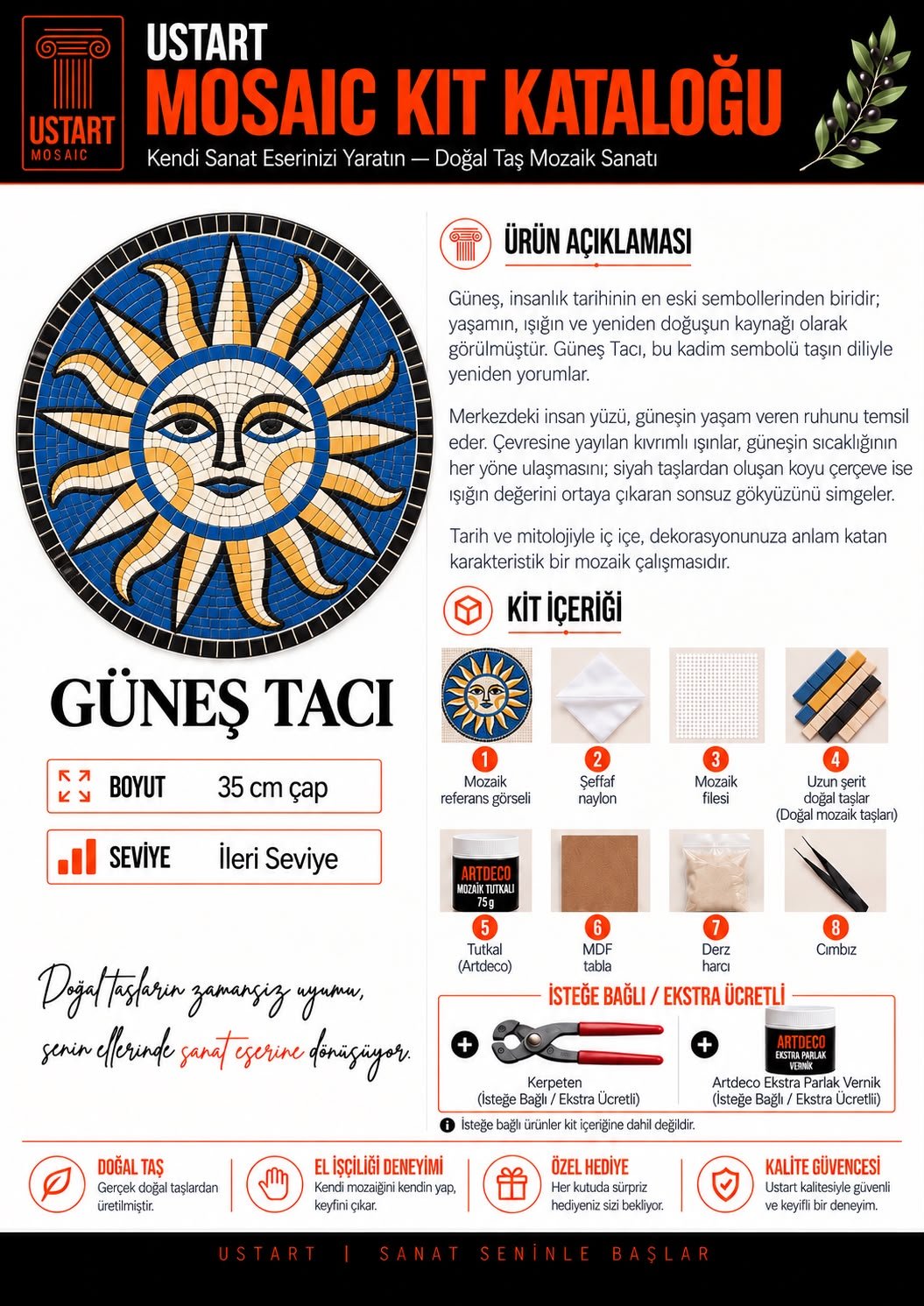 Güneş Tacı Mozaik Kiti kutu içeriği katalog görseli