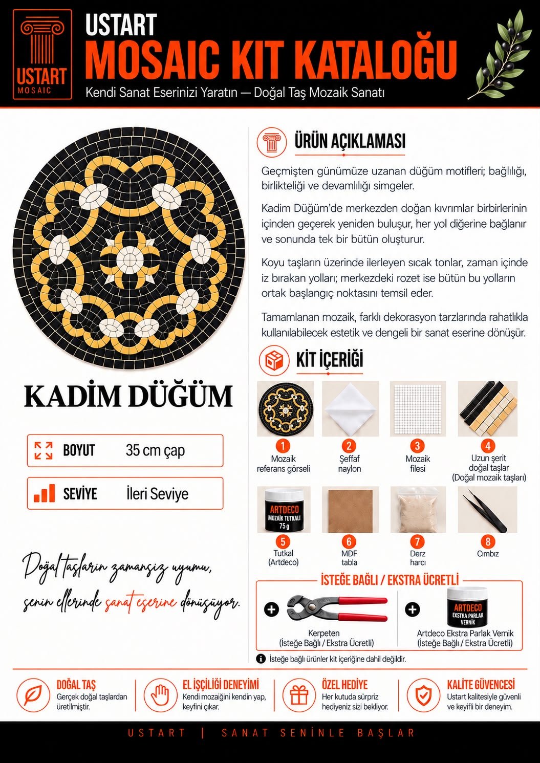 Kadim Düğüm Mozaik Kiti kutu içeriği katalog görseli