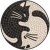 Kedi mozaik yapım kiti, siyah ve beyaz taşlarla dairesel akışlı kedi figürü, doğal taş mozaik
