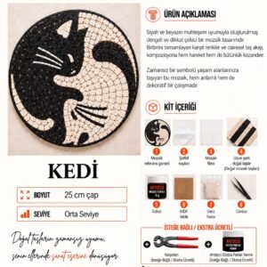 Kedi Mozaik Kiti kutu içeriği katalog görseli