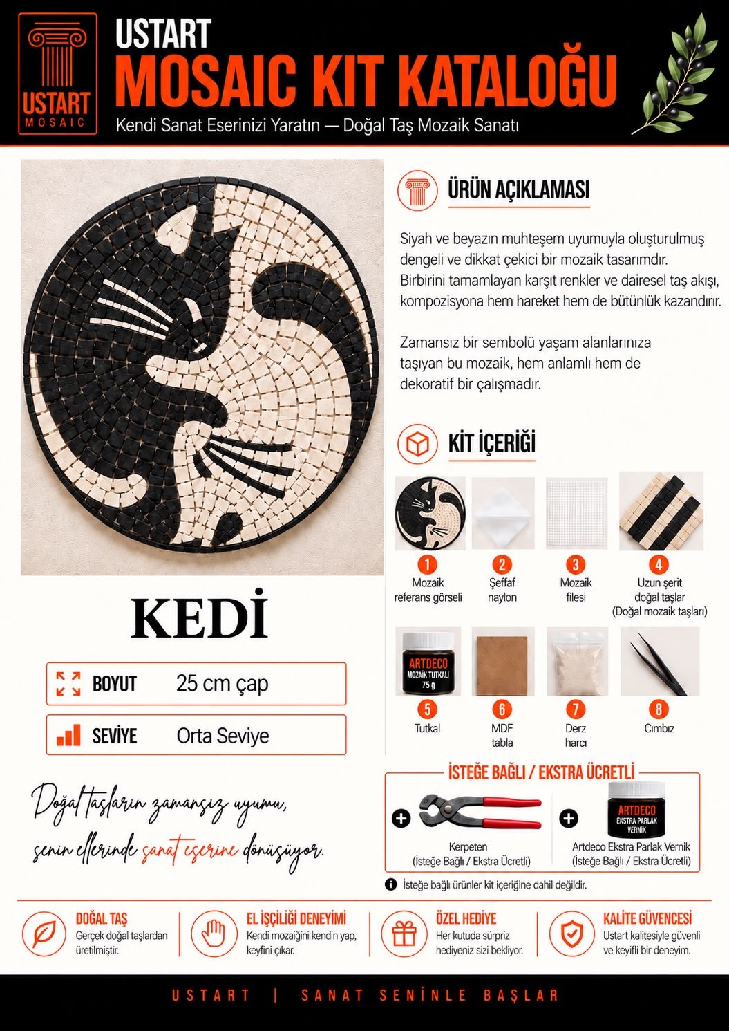 Kedi Mozaik Kiti kutu içeriği katalog görseli