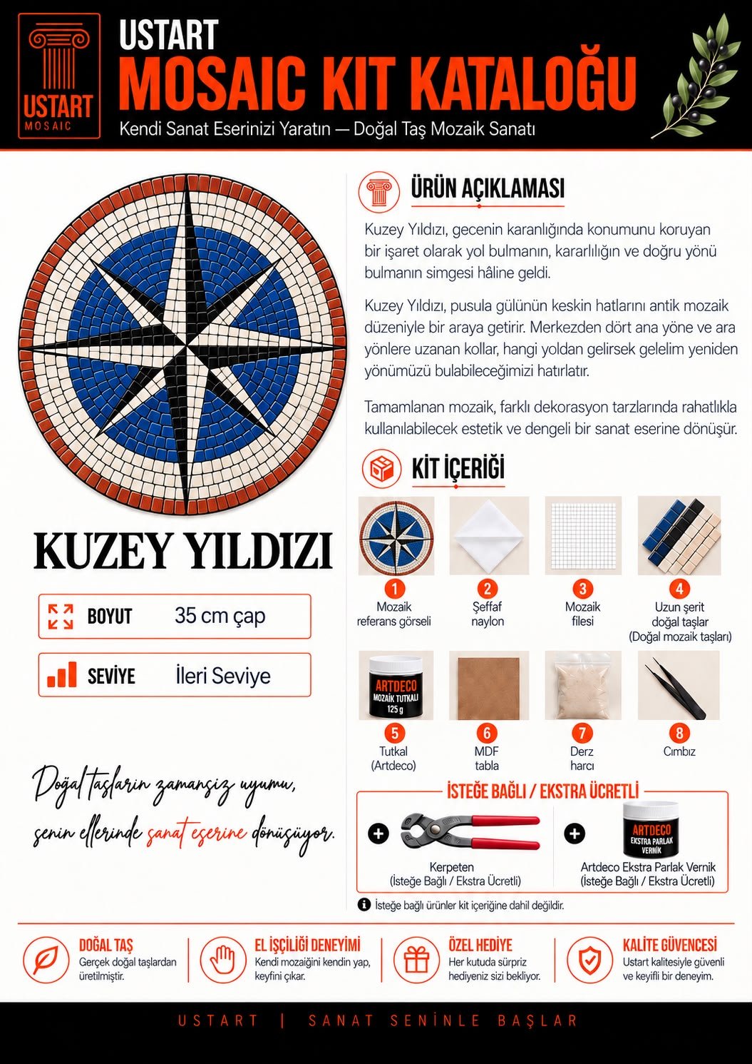 Kuzey Yıldızı Mozaik Kiti kutu içeriği katalog görseli
