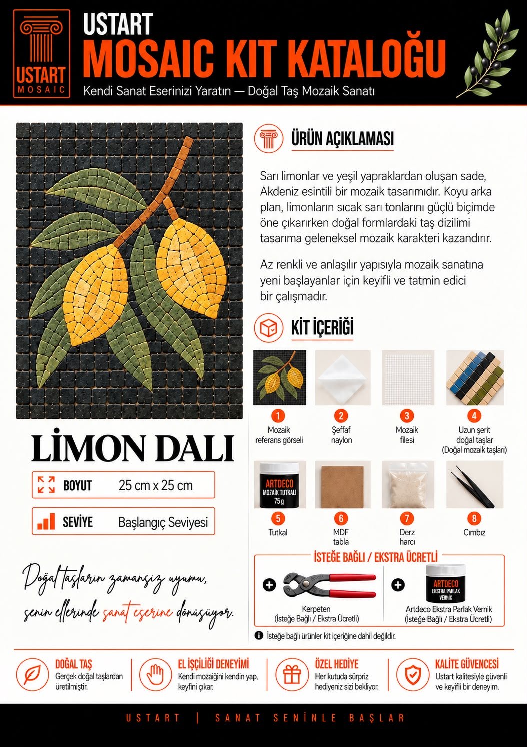 Limon Dalı Mozaik Kiti kutu içeriği katalog görseli