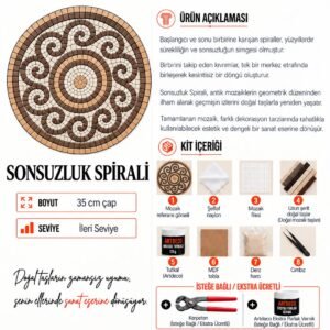 Sonsuzluk Spirali mozaik yapım kiti, doğal taş mozaik detayı