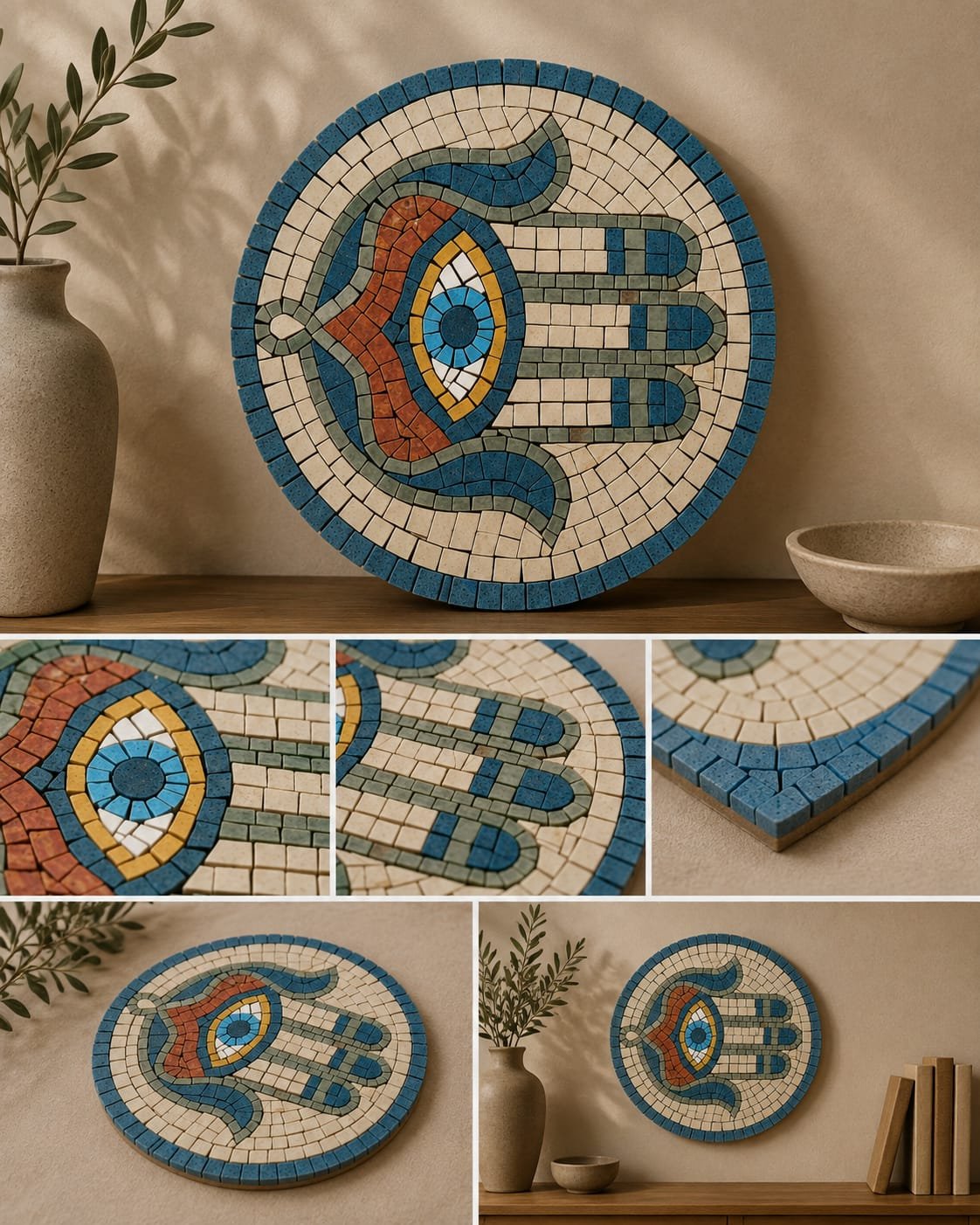 Hamsa Mozaik doğal taş mozaik bitmiş hali
