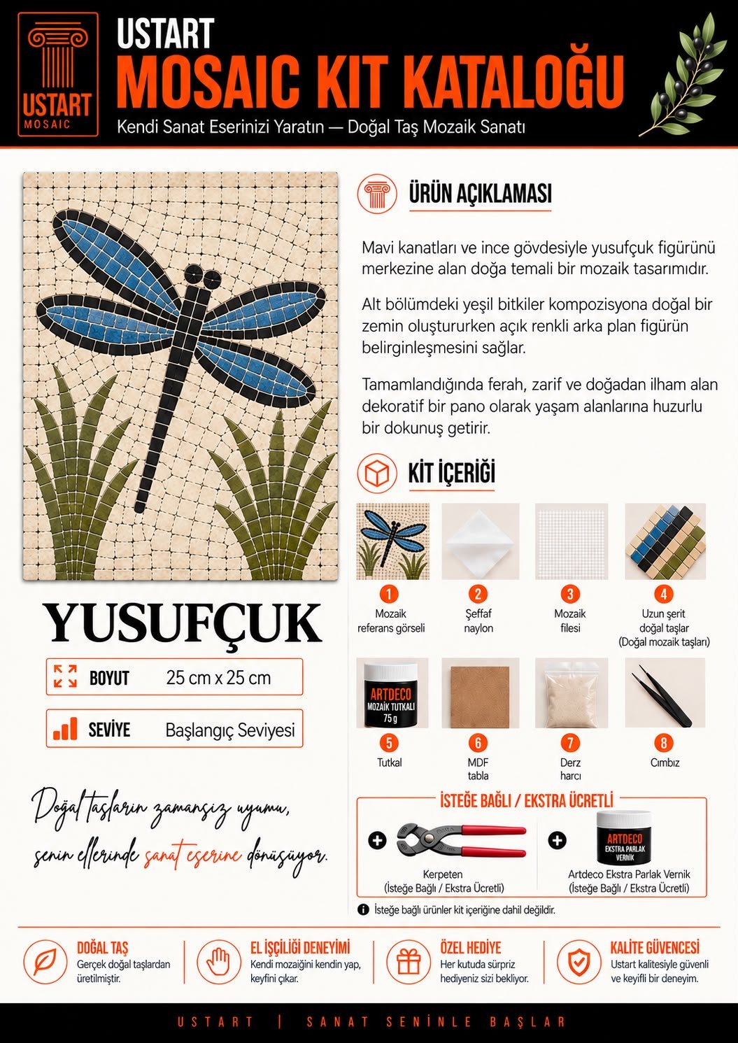 Yusufçuk Mozaik Kiti kutu içeriği katalog görseli